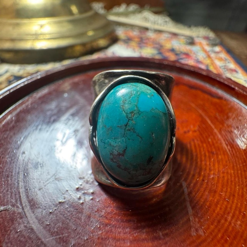 925 Sterling Silver Turquoise Filigree Ring
Size 7 Vintage Boho Statement